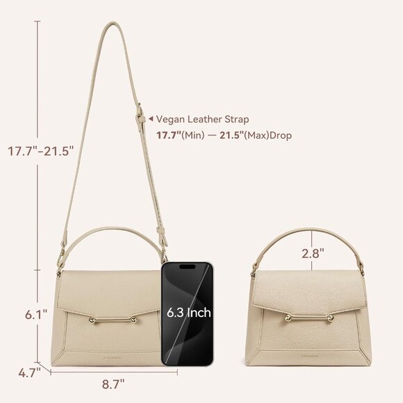 Small Vegan Leather Cream Crossbody Bag Women with Flap and Top Handle Design - Picture 3 of 7